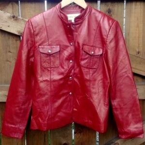 Rena Rowan red real soft leather jacket snap front size 6
